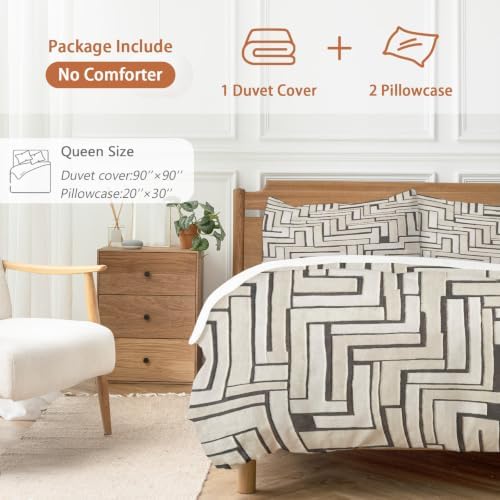 Modern Geometric Duvet Cover Queen Size, Abstract Minimalist Pattern