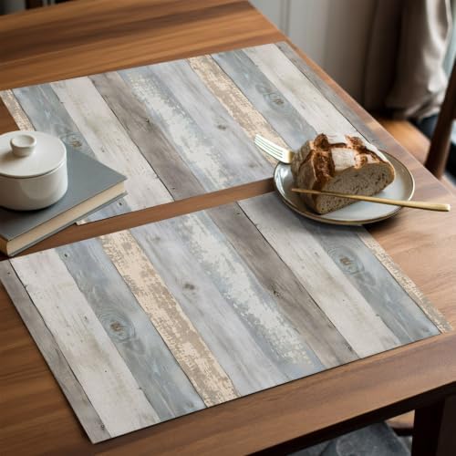 Wood Grain Placemats Set of 8 Rustic Slate Gray Wooden Striped Rustic