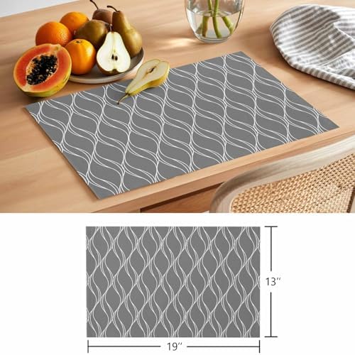 Gray Waves Vintage Stripes Line Placemats Set of 6 Washable Table Mats