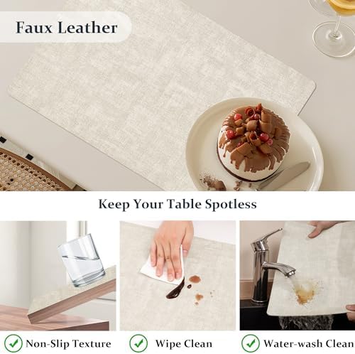 FROMHEART Faux Leather PU Placemats Set of 6 (Beige,11.8" x 17")
