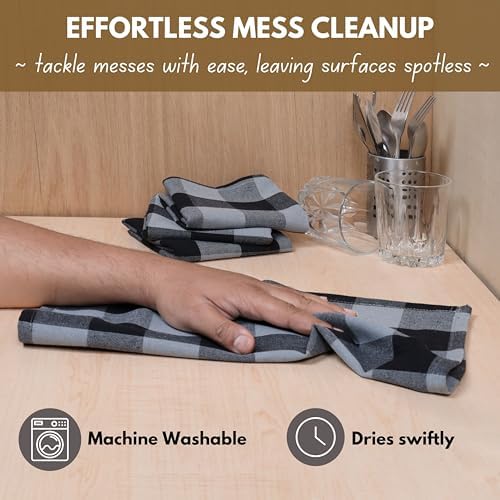 Native Fab 12 Pack Buffalo Check Kitchen Dish Towels, Cotton, Durable