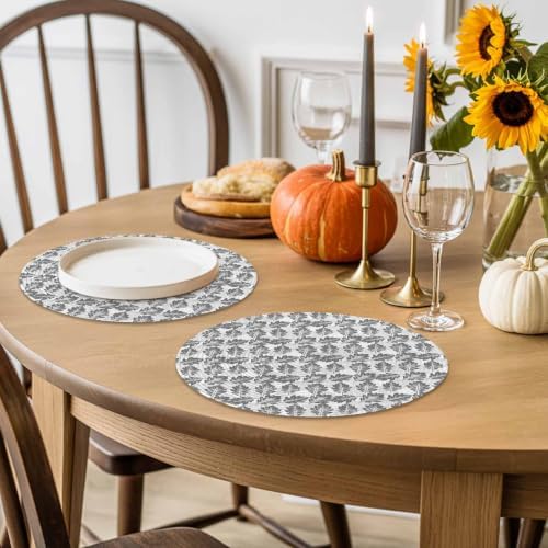 Oak Leaf 15 Inch Round Placemats Set of 6, Rustic Minimalist Charcoal
