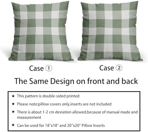 Light Sage Green and White Buffalo Plaid Pillow Covers 18x18 Set of 2