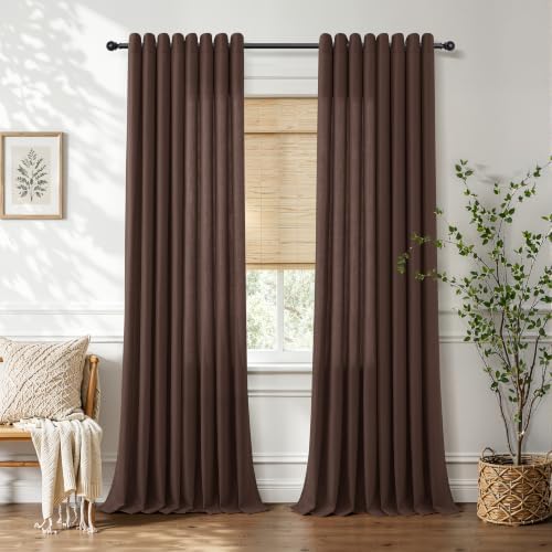 Hokibero Coffee Grommet Linen Curtains 96 Inches Long for Living Room