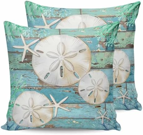 Pillow Covers 20x20 Set of 2, Coastal Sand Dollar Square Throw Pillow