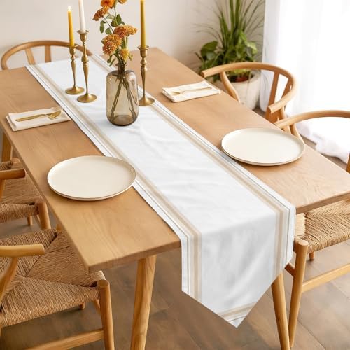 Table Runners 13x108 Inches Long, Beige Stripes Lines Table Runner