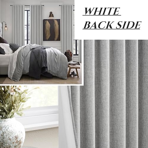 Grey Linen Room Darkening Curtains 96 Inches Long 2 Panels Set for