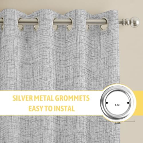 Grey Window Curtains 63 Inch Length 2 Panels Set, Rustic Farmhouse