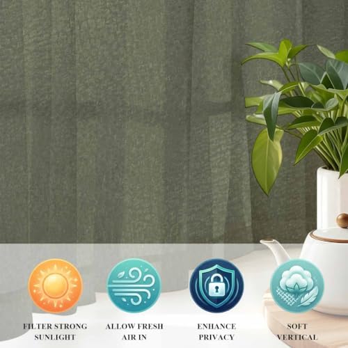 Grayish Brown Texture Sheer Curtains 84 inch Length 2 Panels Set