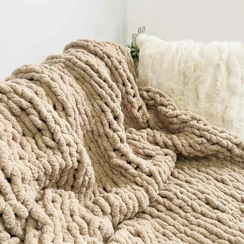 Soft Chunky Knit Throw Blanket for Couch, Cozy Warm Knitted Blankets