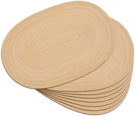 Placemats Set of 8, Woven Oval Braided Dining Table Mats(Beige Brown)