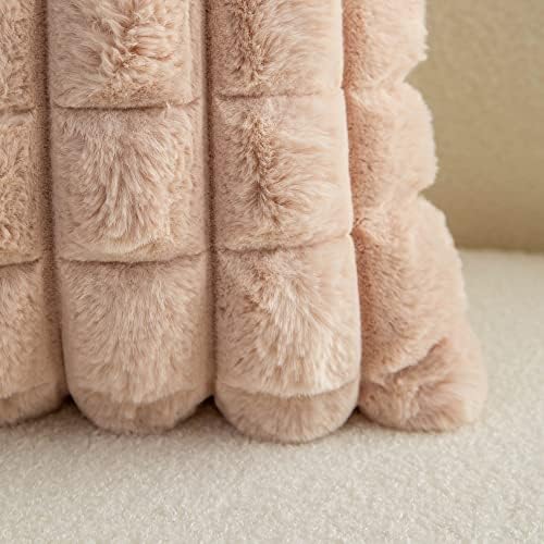 Neelvin Camel Faux Fur Cozy Soft Plaid Decorative Throw Pillow Covers