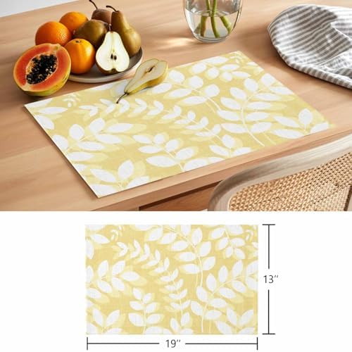 Placemats Set of 8, Pale Yellow Leaves Woven Placemat, Linen Place