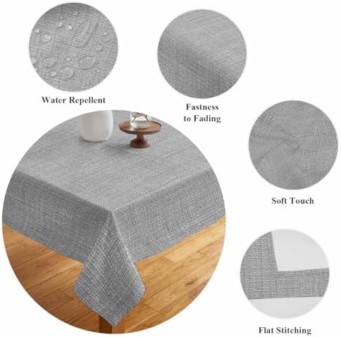 Solid Color Gray Waterproof Tablecloth for Rectangle Tables,Indoor