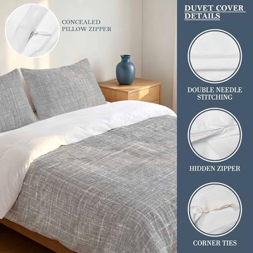 Duvet Cover Set Queen Minimalist Gray Aesthetic 3 Piece Bedding Set