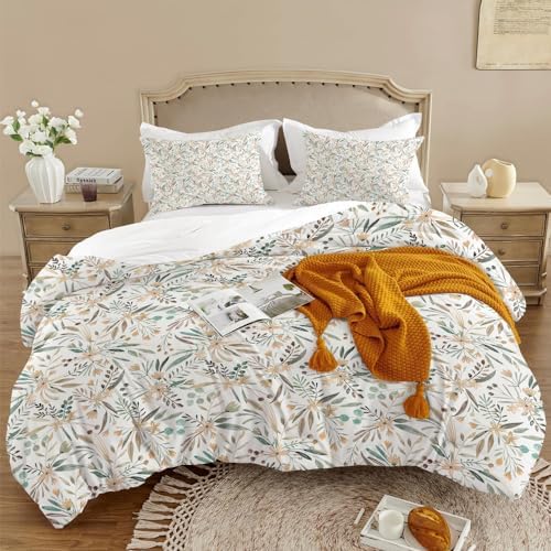Boho Grey Beige Floral Vintage Bed Duvet Cover Set 2 Pcs Pillowcase