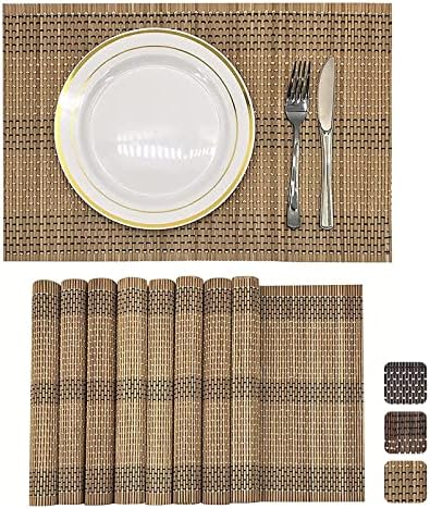 8-Pack 17.7x11.8 Bamboo Placemats, Non-Slip & Heat-Resistant, Brown