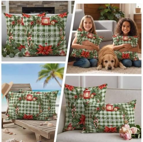 Christmas Outdoor Pillow Covers 18"x18" Set of 2,Waterproof Throw