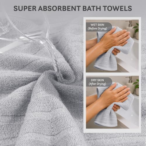 TRIDENT Gray Bath Towels Set of 4, 100% Cotton Quick Dry Towels for
