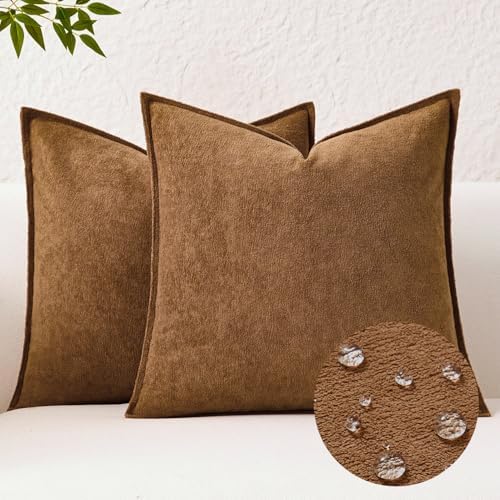 Kevin Textile Soft Waterproof Pillow Covers 18x18 Inch 2 Pack, Brown