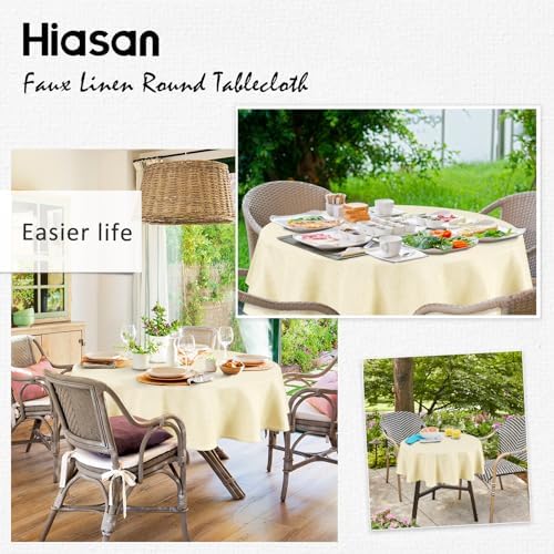 Hiasan Faux Linen Table Cloth 90 Inch Round for Dining Room, Champagne