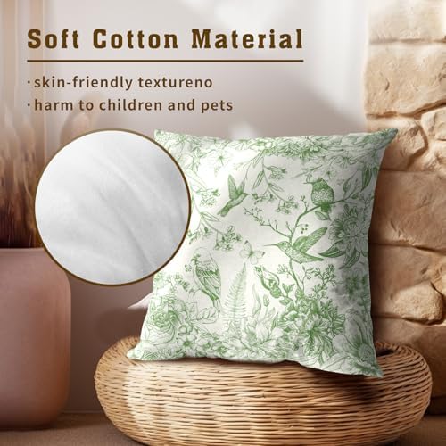 Vintage Floral Throw Pillow Covers 22x22 Inch, Set of 2 Green White