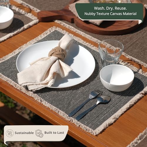 Hausattire Cotton Frayed Placemats Set of 4 Dining Table 14x14 Inch
