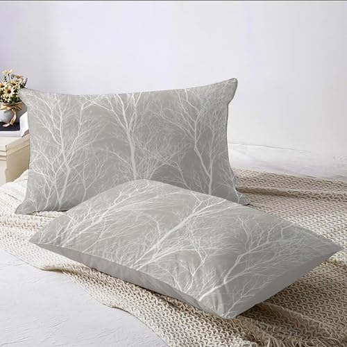 Duvet Cover Set King, Delicate Branches Forest Brushed Microfiber
