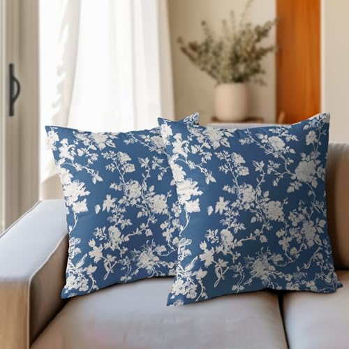 Kawani Vintage Floral Pillow Covers 22x22 Inch Set of 2 Rustic Blue