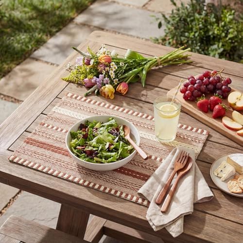 Artoid Mode Caramel Woven Braided Stripe Placemats Set of 6-12x18 Inch