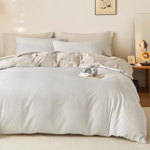 Wake In Cloud - Striped Cotton Duvet Cover Set, Ticking Stripe