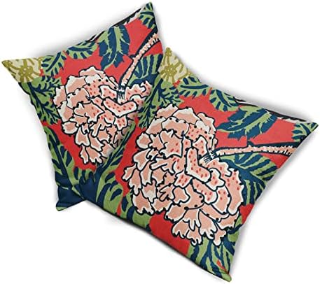 Red and White Floral Pillow Covers 18x18 Inch Set of 2 Summer Green