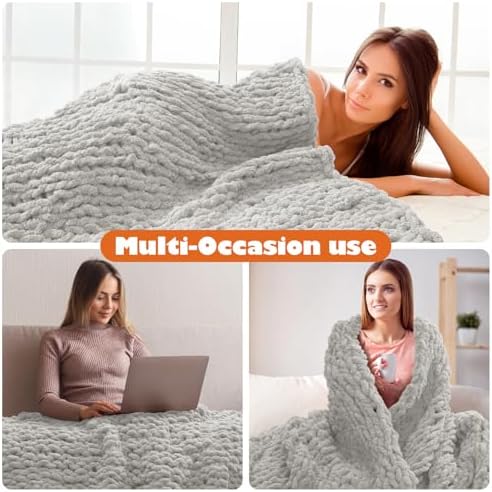 Chunky Knit Blanket Throw, 50x60inch Soft Chenille Yarn Throw