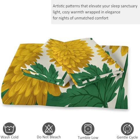 King Duvet Cover Set Retro Chrysanthemum and Sage Pattern Bedding Set