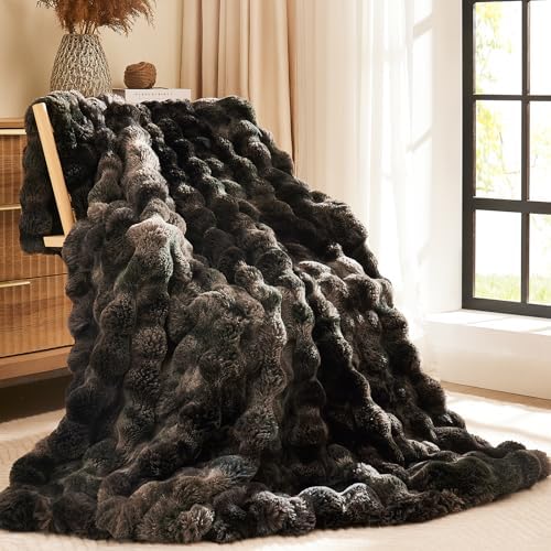 L'AGRATY Faux Rabbit Fur Throw Blanket for Couch, 60'' x 80'', Tie-Dye