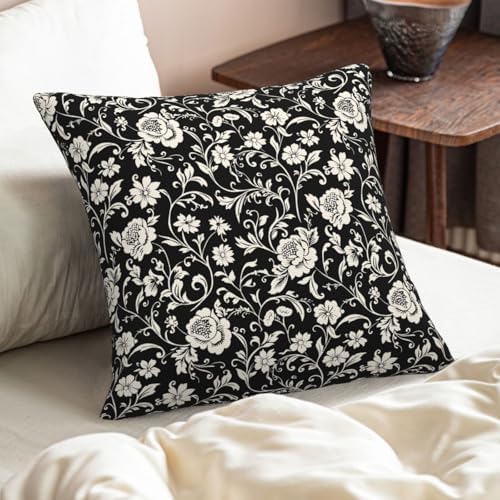 KiuLoam Black Cream Floral Pillow Covers 20x20 Set of 2 Modern Vintage