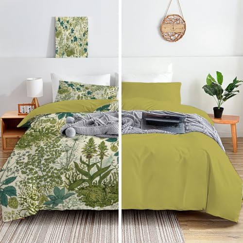 Duvet Cover Set Queen Sage Green Orchids Wild Grass Bedding