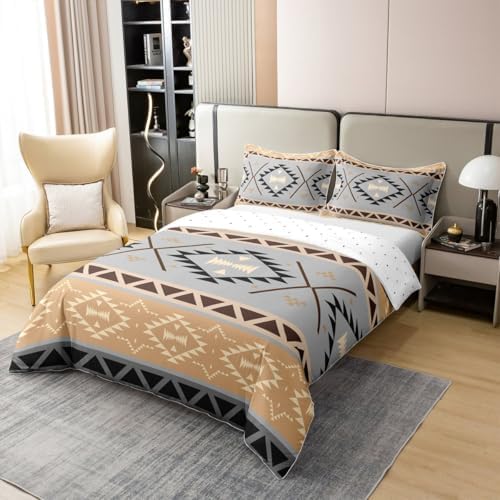 jejeloiu Boho Duvet Cover 100% Cotton Queen Size Aztec Bedding Set for