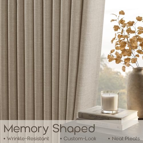 Pinch Pleat Linen Semi Sheer Window Curtains Taupe Greige 108 Inches
