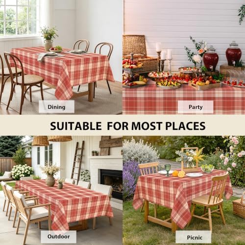 Hiasan Waterproof Checkered Tablecloth Square 70 x 70 Inch, Brick Red