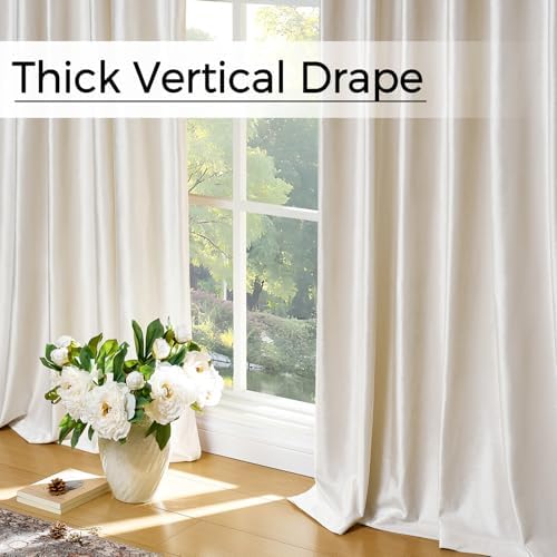 Ivory Velvet Pinch Pleated Curtains: Cream 108 Inch Long 2 Panels