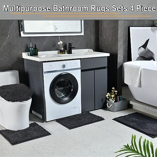 Bathroom Rugs Sets 4 Piece, Extra Soft Absorbent Chenille Bath Rugs