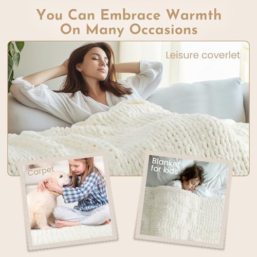 YJLMLY Chunky Knit Throw Blanket,50x60 Inch Heavy 4.4lbs, Hand Knit
