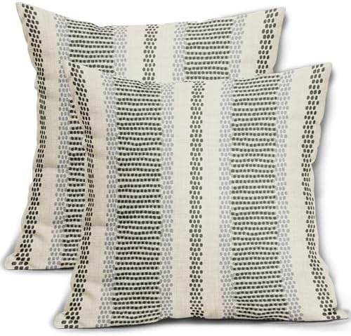 Olive Green Pillow Covers 22x22 Set of 2 Gray Grey Dot Striped
