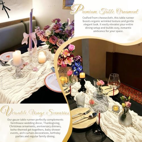 Ivory Boho Cheesecloth Table Runner 12 Pack 17x108 Inch Sheer Gauze
