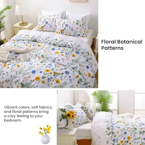 Mooreeke Duvet Cover Queen Size, 3 Piece Dandelion Floral Duvet Cover