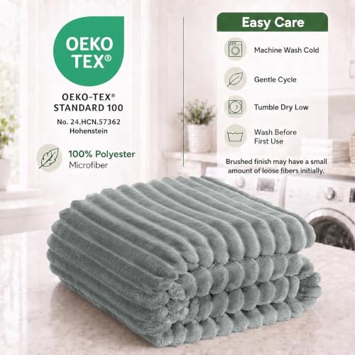 HIMEET Grey Queen Size Blanket for Bed, 300GSM Ribbed Fleece