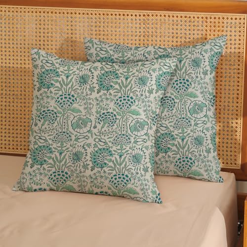 AGAYNA Vintage Floral Pillow Covers 20x20 Boho Teal Flower Throw