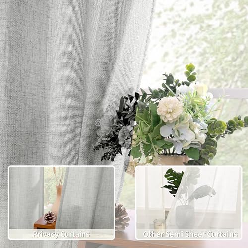 BGment Light Grey Faux Linen Curtains 63 Inch Length 2 Panels for