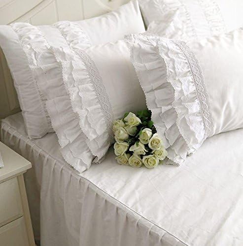 Ruffle Frill and Lace 100% Cotton White Duvet Cover Set (King)